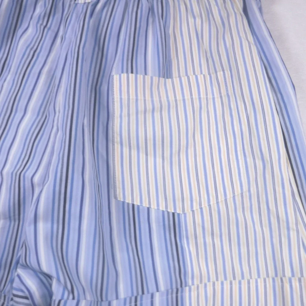 Caryn Jeffery Blue Striped Paperbag Waist Shorts High Rise Tie‎ Belt Womens